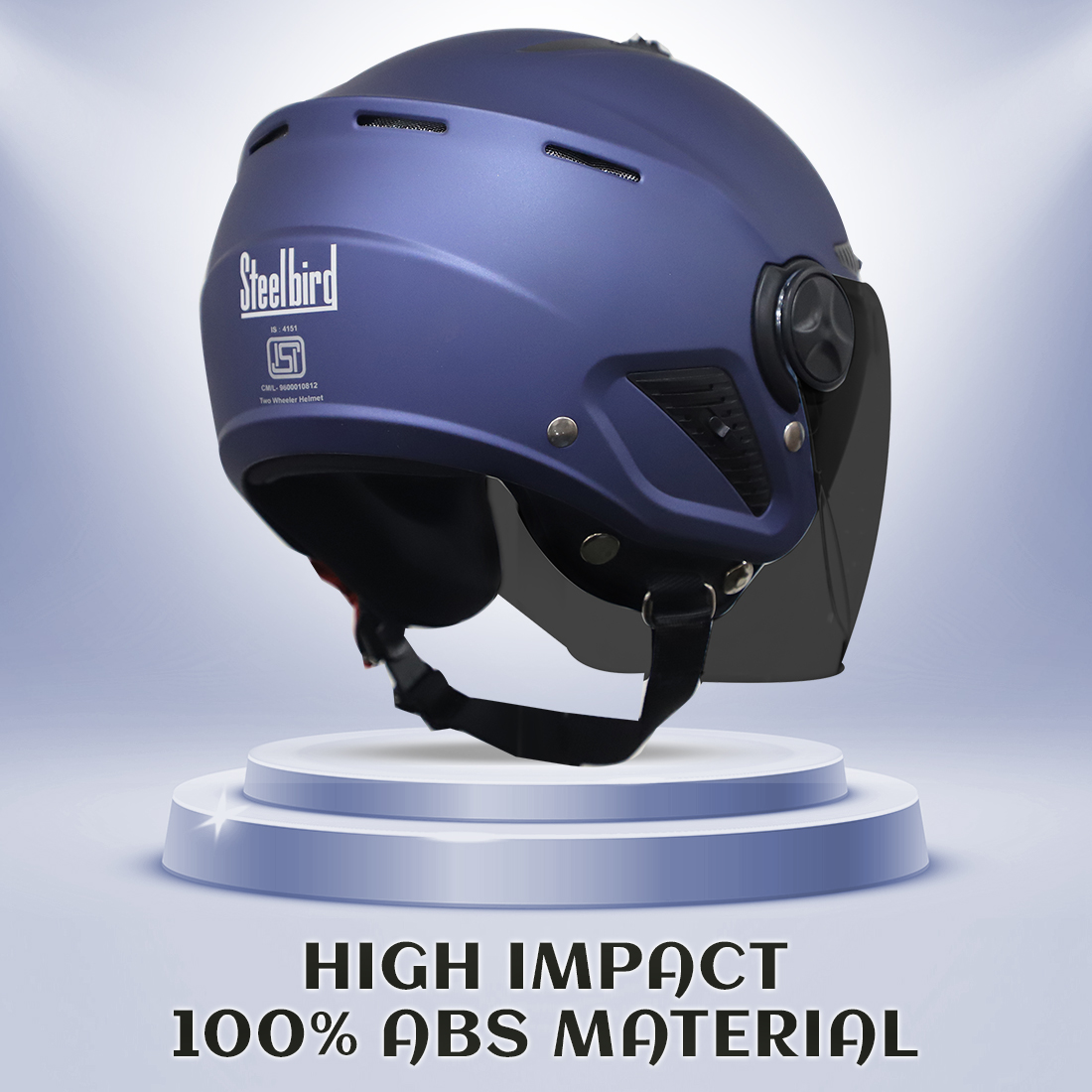 Steelbird SBH-24 Boxx ISI Certified Open Face Helmet For Men And Women (Matt H. Blue With Smoke Visor)