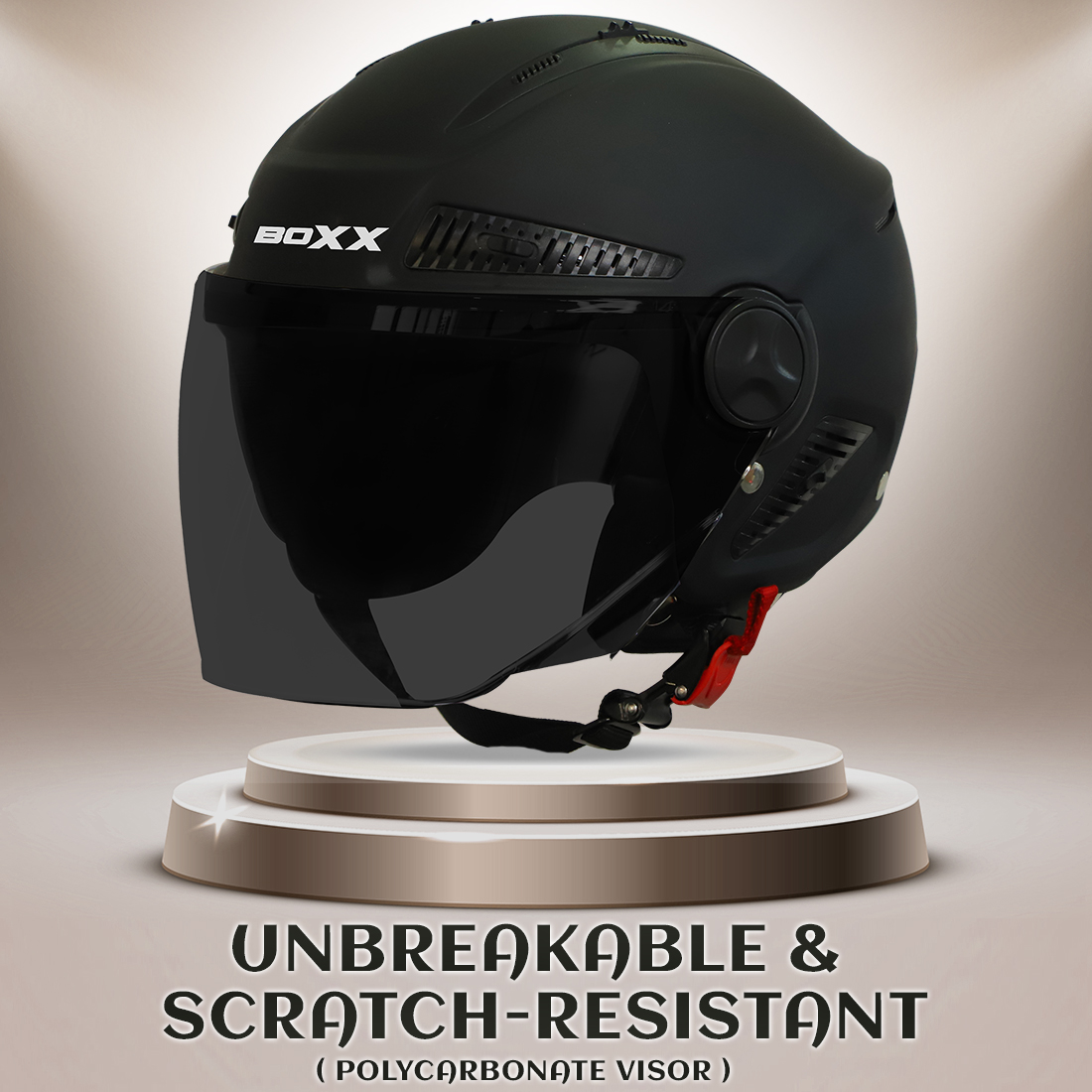 Steelbird SBH-24 Boxx ISI Certified Open Face Helmet For Men And Women (Matt Black With Smoke Visor)