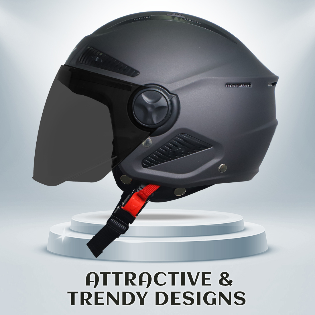 Steelbird SBH-24 Boxx ISI Certified Open Face Helmet For Men And Women (Matt H. Grey With Smoke Visor)