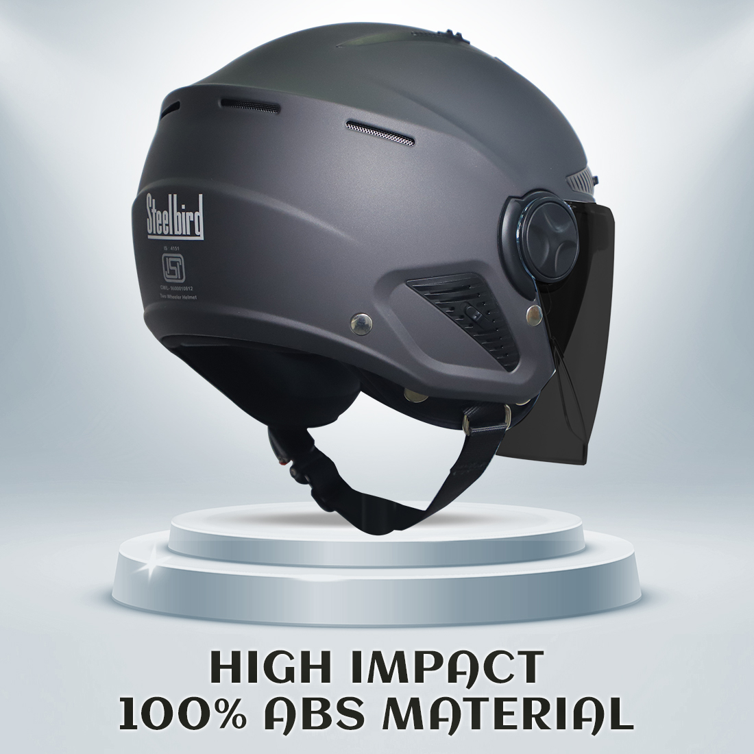 Steelbird SBH-24 Boxx ISI Certified Open Face Helmet For Men And Women (Matt H. Grey With Smoke Visor)