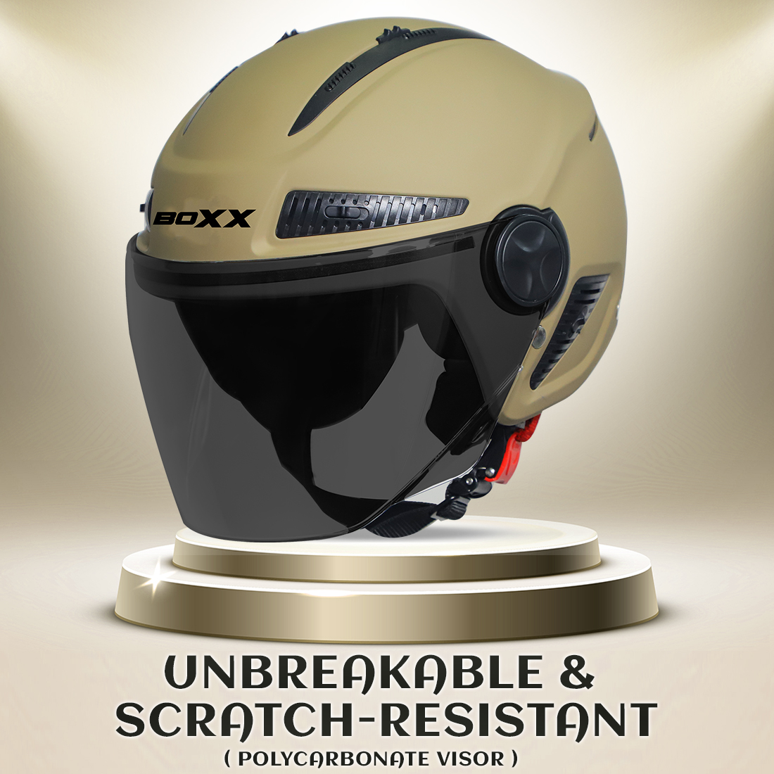 Steelbird SBH-24 Boxx ISI Certified Open Face Helmet For Men And Women (Matt Desert Storm With Smoke Visor)