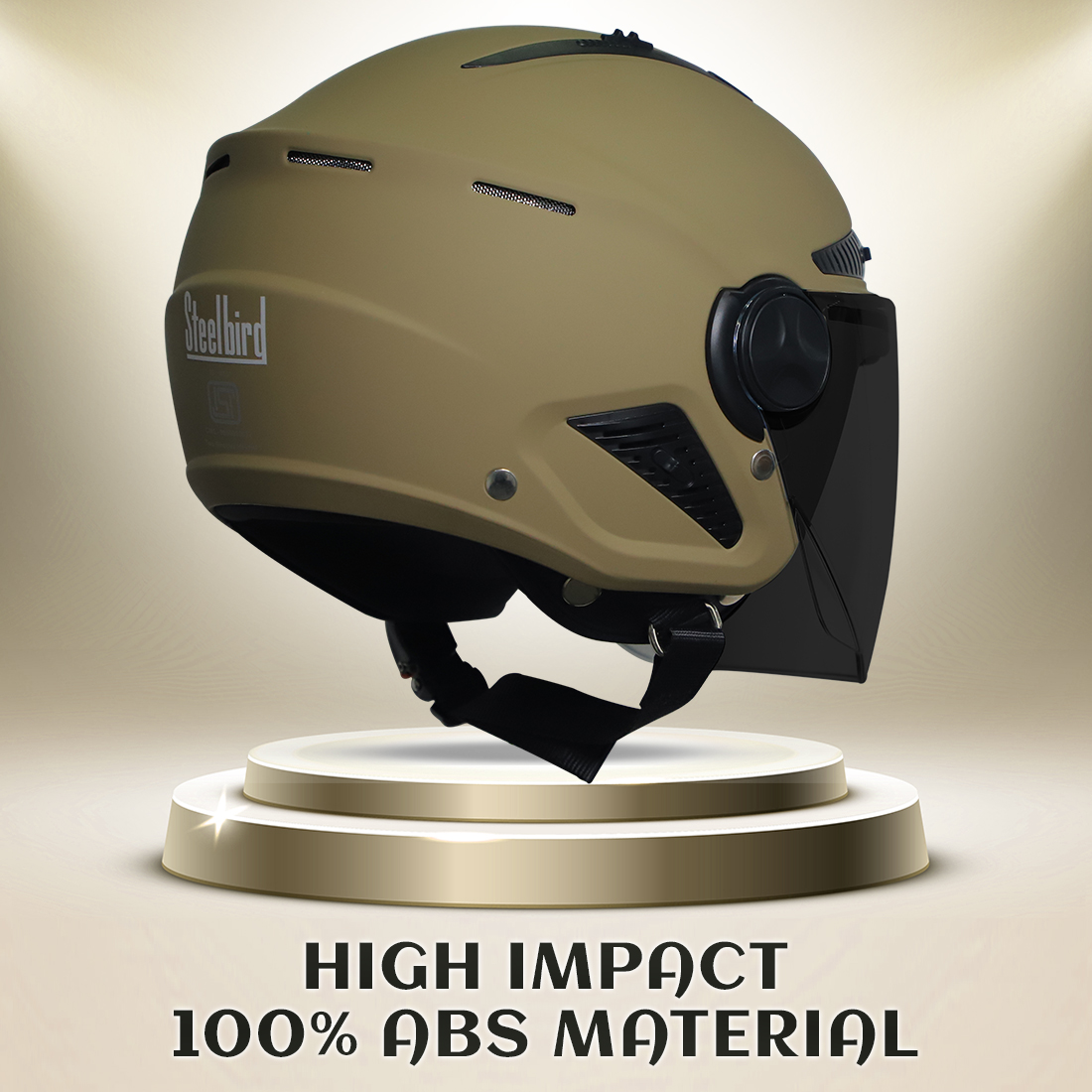 Steelbird SBH-24 Boxx ISI Certified Open Face Helmet For Men And Women (Matt Desert Storm With Smoke Visor)
