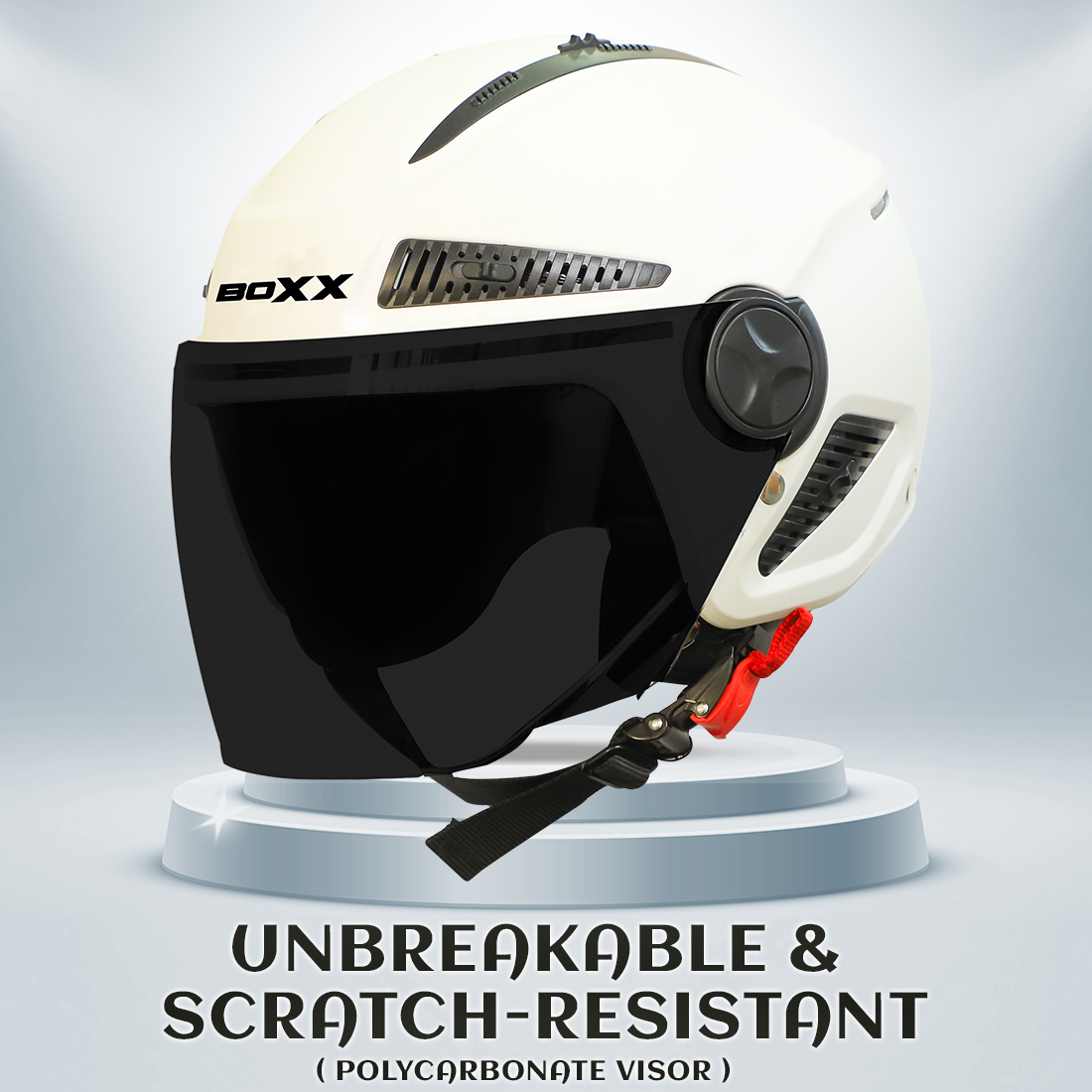 Steelbird SBH-24 Boxx ISI Certified Open Face Helmet For Men And Women (Matt White With Smoke Visor)