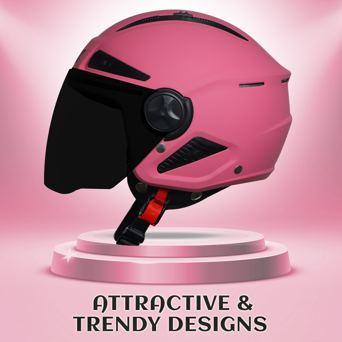 Steelbird SBH-24 Boxx ISI Certified Open Face Helmet For Men And Women (Matt Dark Pink With Smoke Visor)