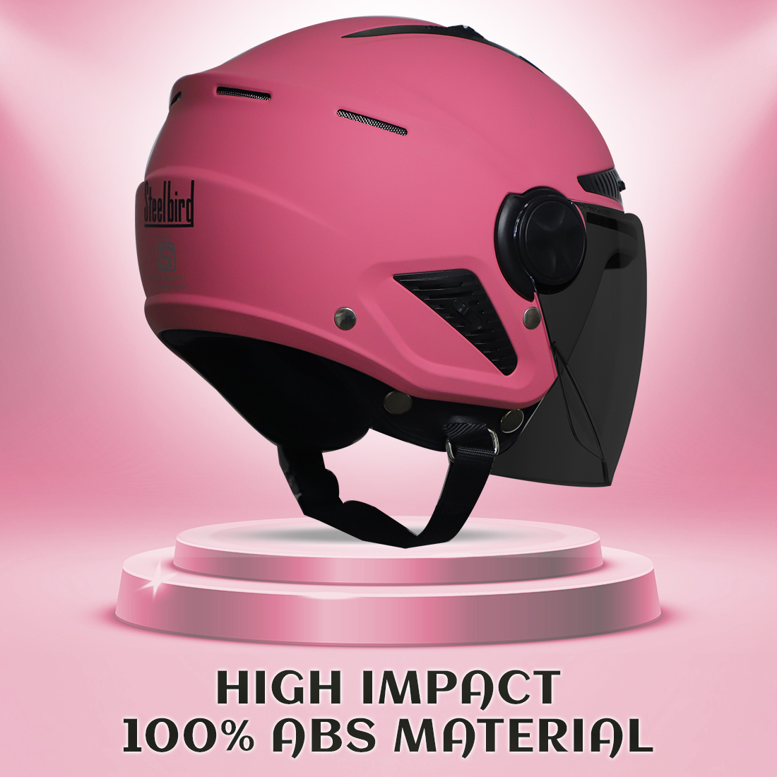 Steelbird SBH-24 Boxx ISI Certified Open Face Helmet For Men And Women (Matt Dark Pink With Smoke Visor)