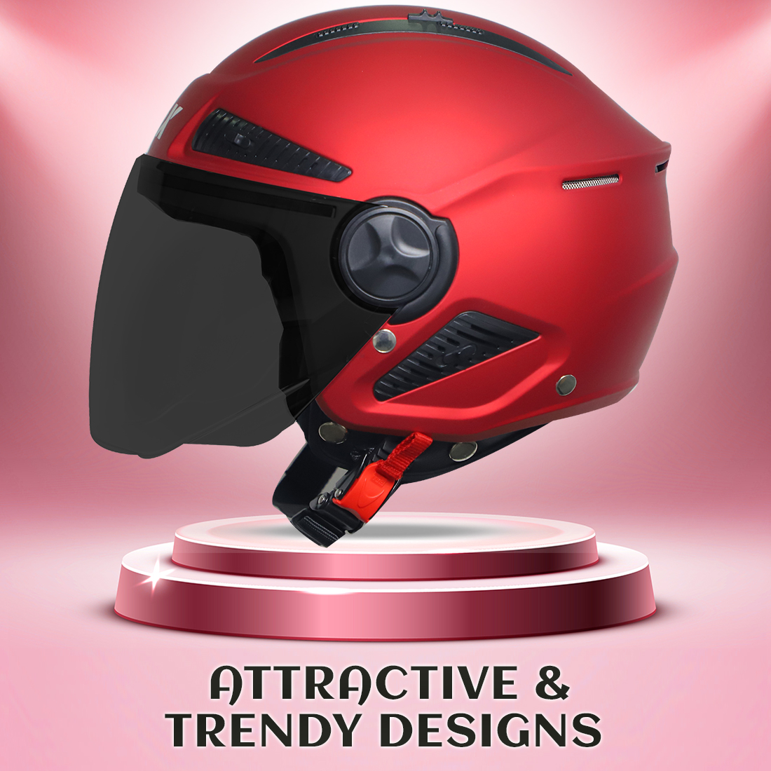 Steelbird SBH-24 Boxx ISI Certified Open Face Helmet For Men And Women (Matt Cherry Red With Smoke Visor)