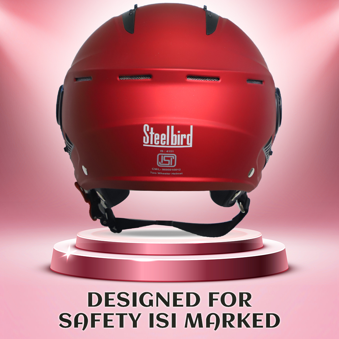 Steelbird SBH-24 Boxx ISI Certified Open Face Helmet For Men And Women (Matt Cherry Red With Smoke Visor)