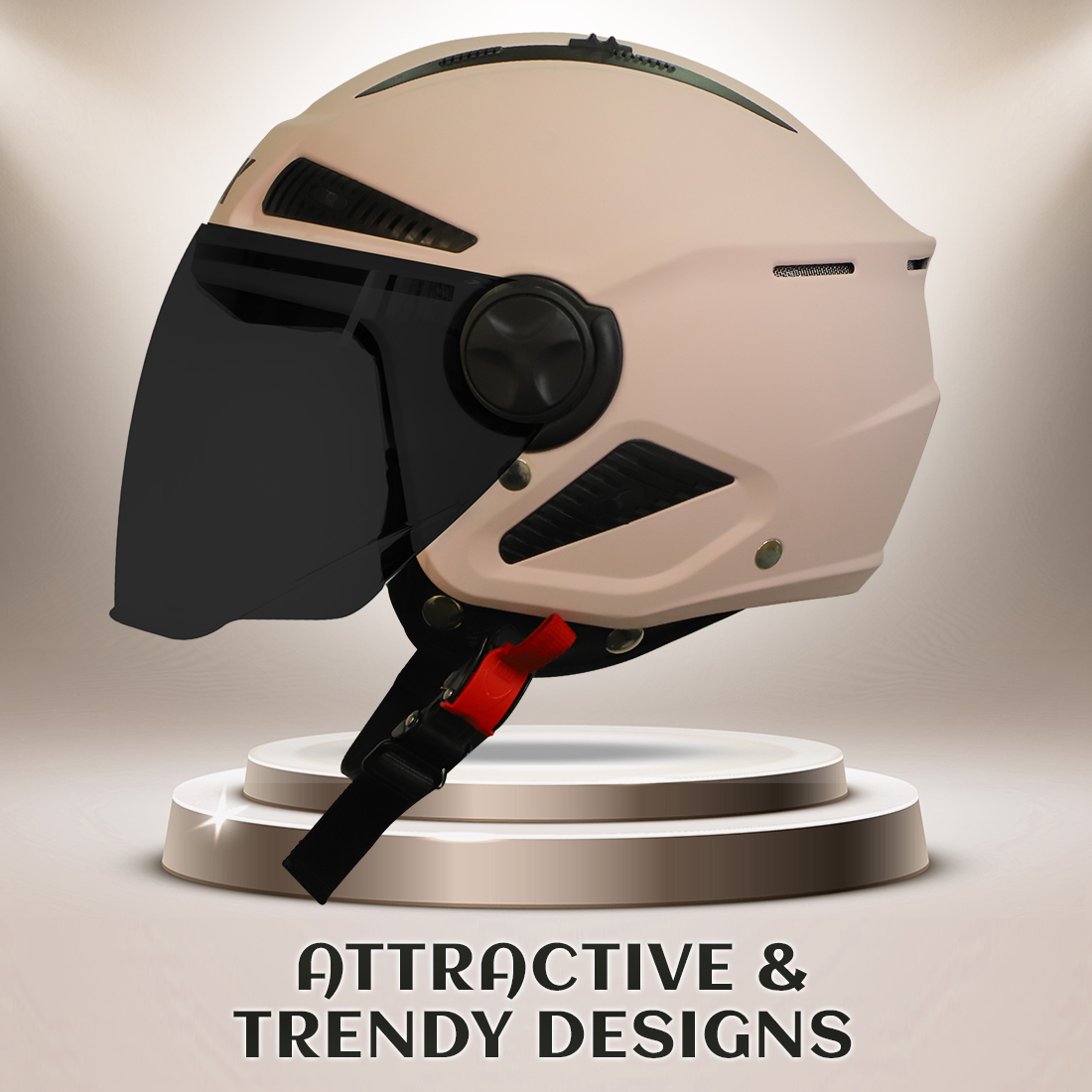 Steelbird SBH-24 Boxx ISI Certified Open Face Helmet For Men And Women (Matt Light Pink With Smoke Visor)