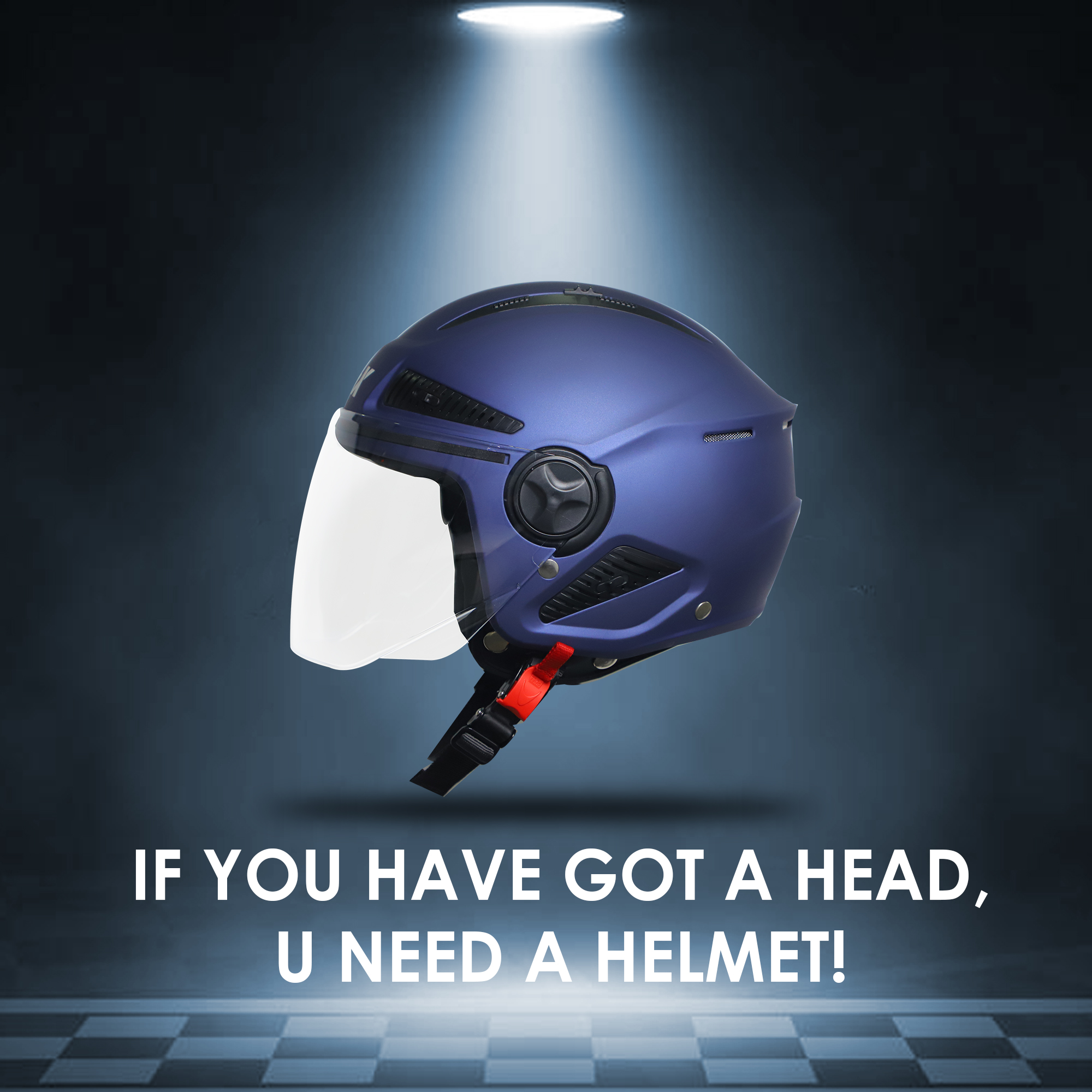 Steelbird SBH-24 Boxx ISI Certified Open Face Helmet For Men And Women (Matt H. Blue With Clear Visor)