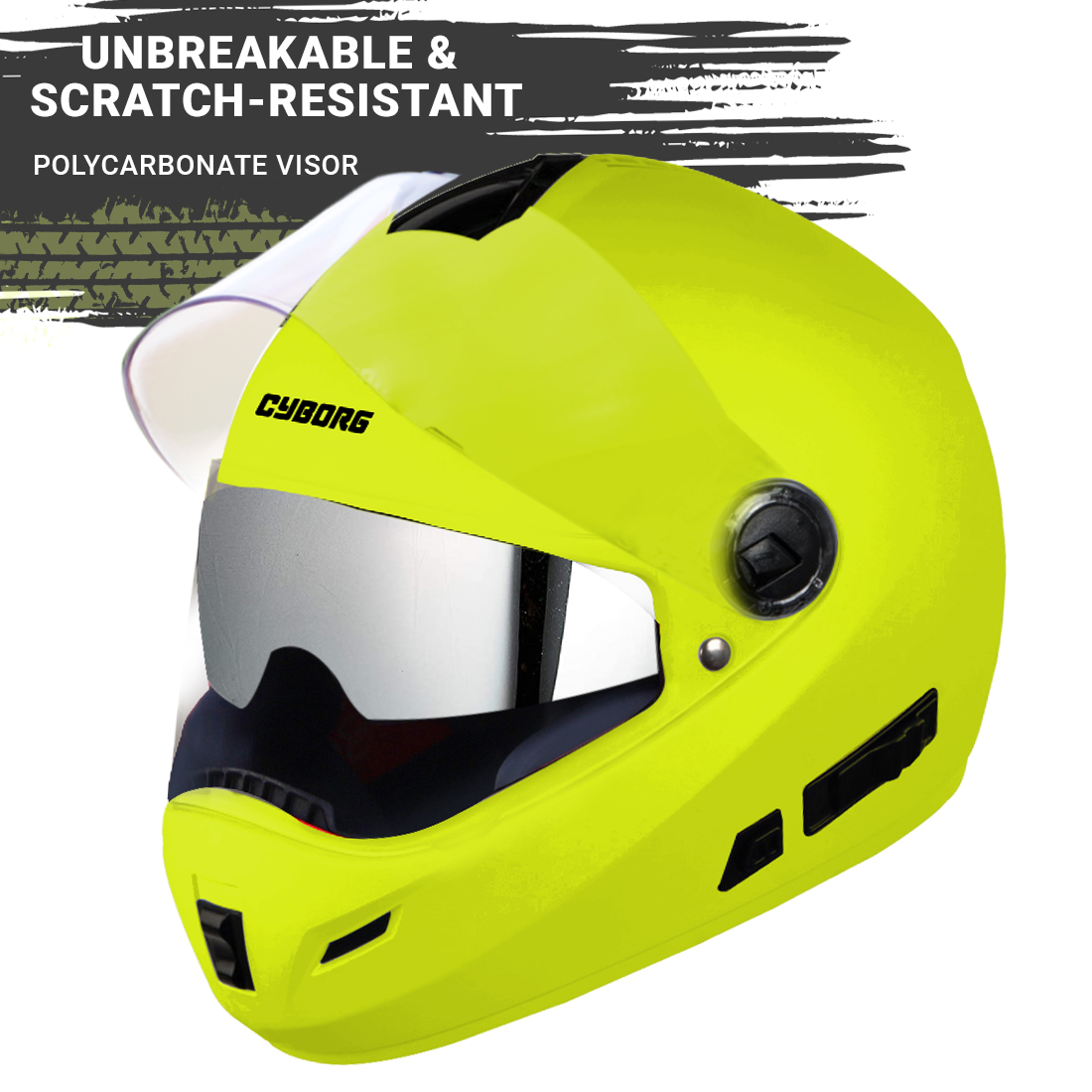 Steelbird SB-39 Cyborg ISI Certified Full Face Helmet For Men And Women With Sun Shield (Glossy Fluo Neon)