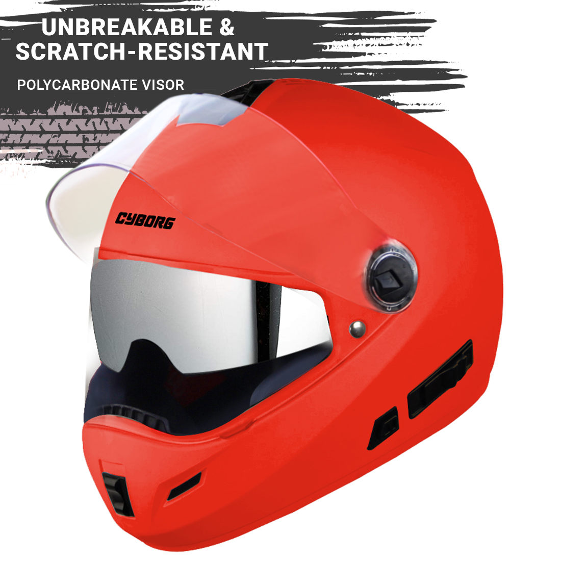 Steelbird SB-39 Cyborg ISI Certified Full Face Helmet For Men And Women With Sun Shield (Glossy Fluo Red)