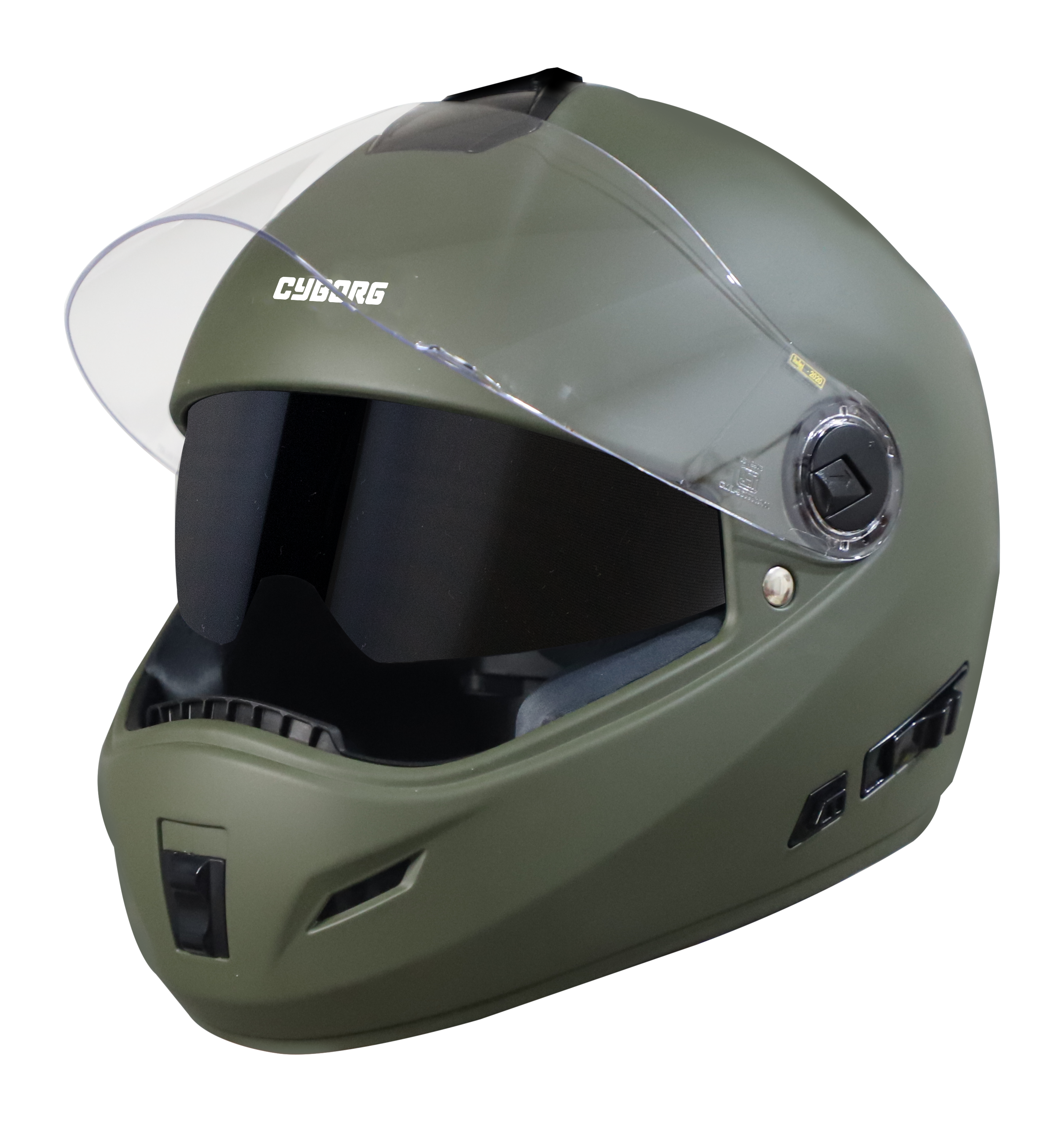 Steelbird SB-39 Cyborg ISI Certified Full Face Helmet for Men and Women with Sun Shield (Matt Battle Green)