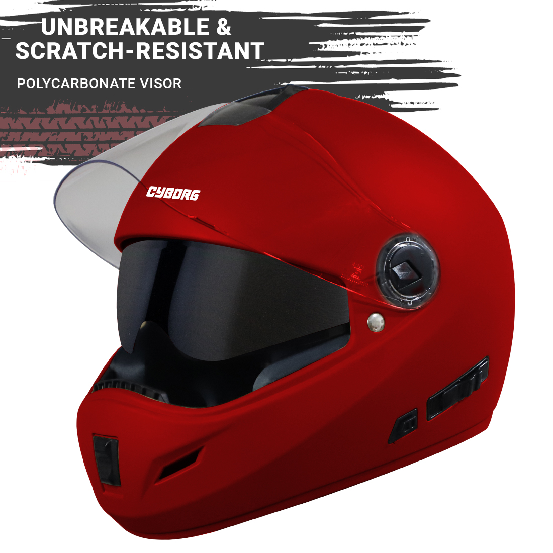 Steelbird SB-39 Cyborg ISI Certified Full Face Helmet For Men And Women With Sun Shield (Glossy Cherry Red)