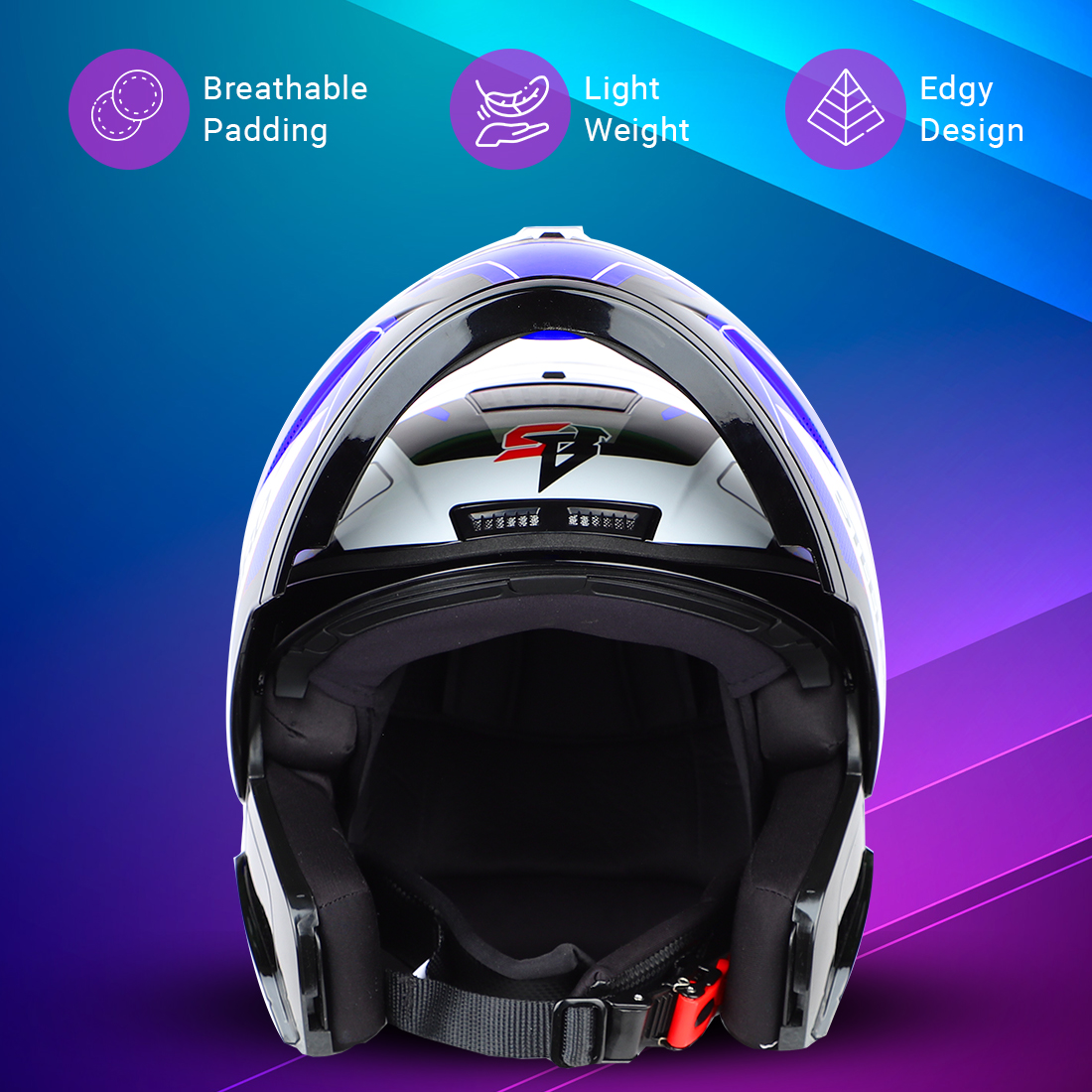 Steelbird SBA-7 Huracan ISI Certified Flip-Up Helmet For Men And Women (Glossy Black Blue With Clear Visor)