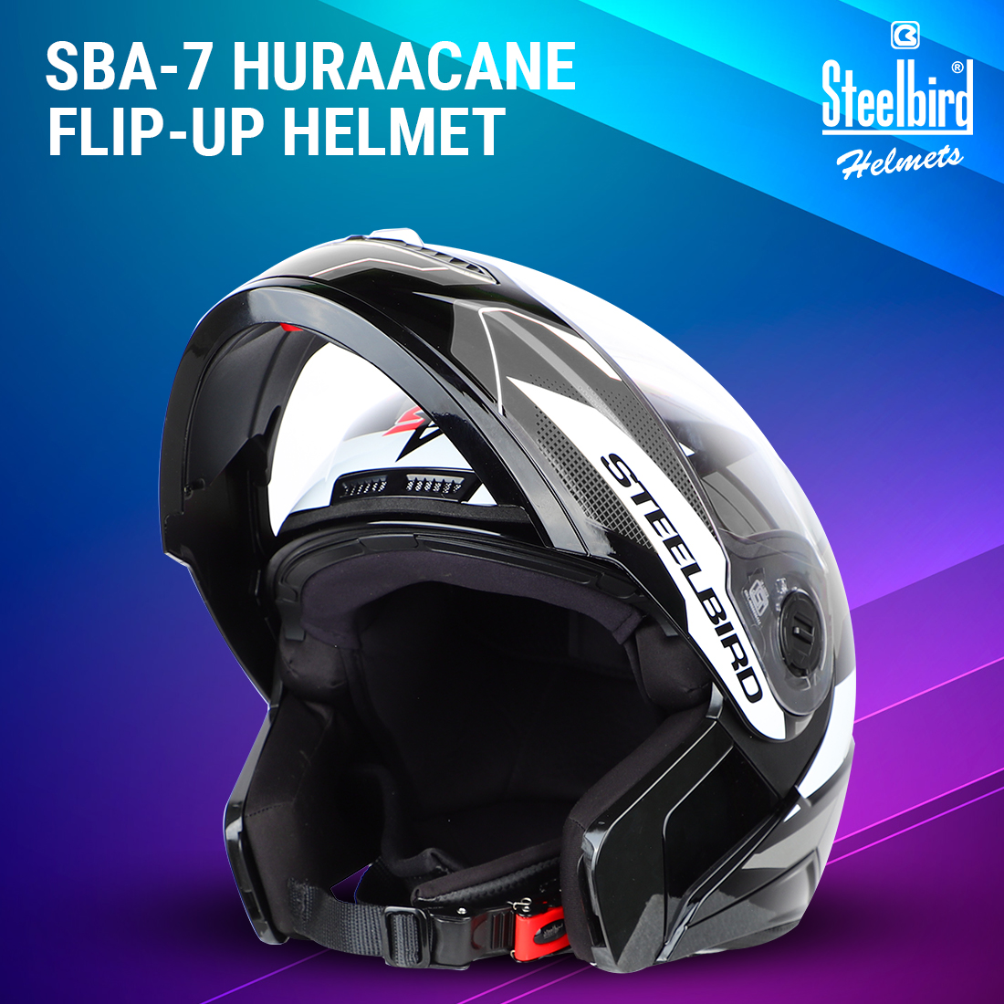 Steelbird SBA-7 Huracan ISI Certified Flip-Up Helmet For Men And Women (Glossy Black Grey With Clear Visor)