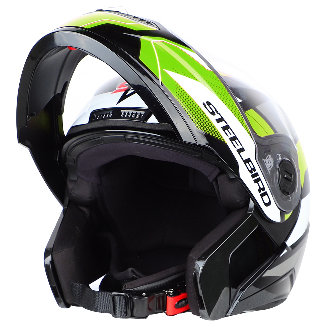 Steelbird SBA-7 Huracan ISI Certified Flip-Up Helmet For Men And Women (Glossy Black Neon With Clear Visor)