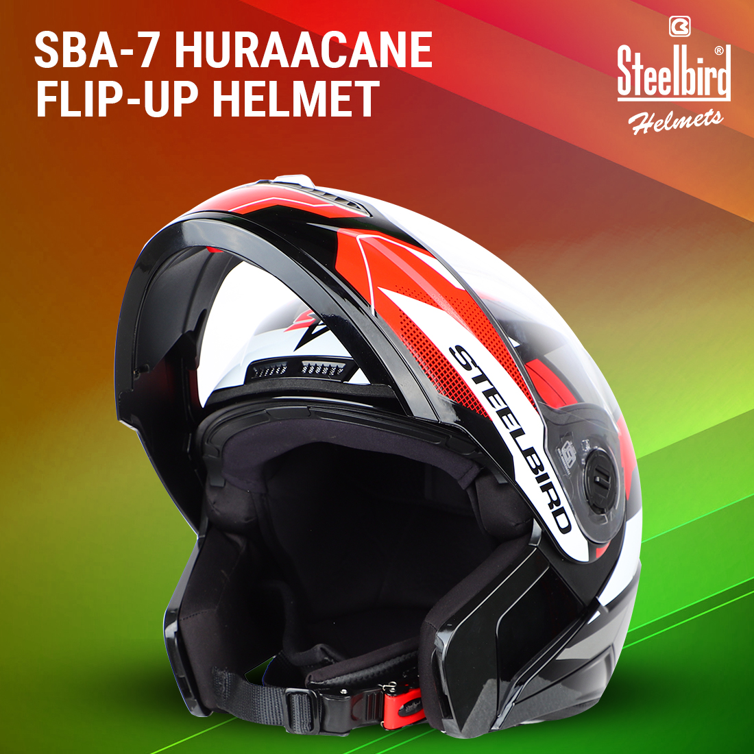 Steelbird SBA-7 Huracan ISI Certified Flip-Up Helmet For Men And Women (Glossy Black Red With Clear Visor)
