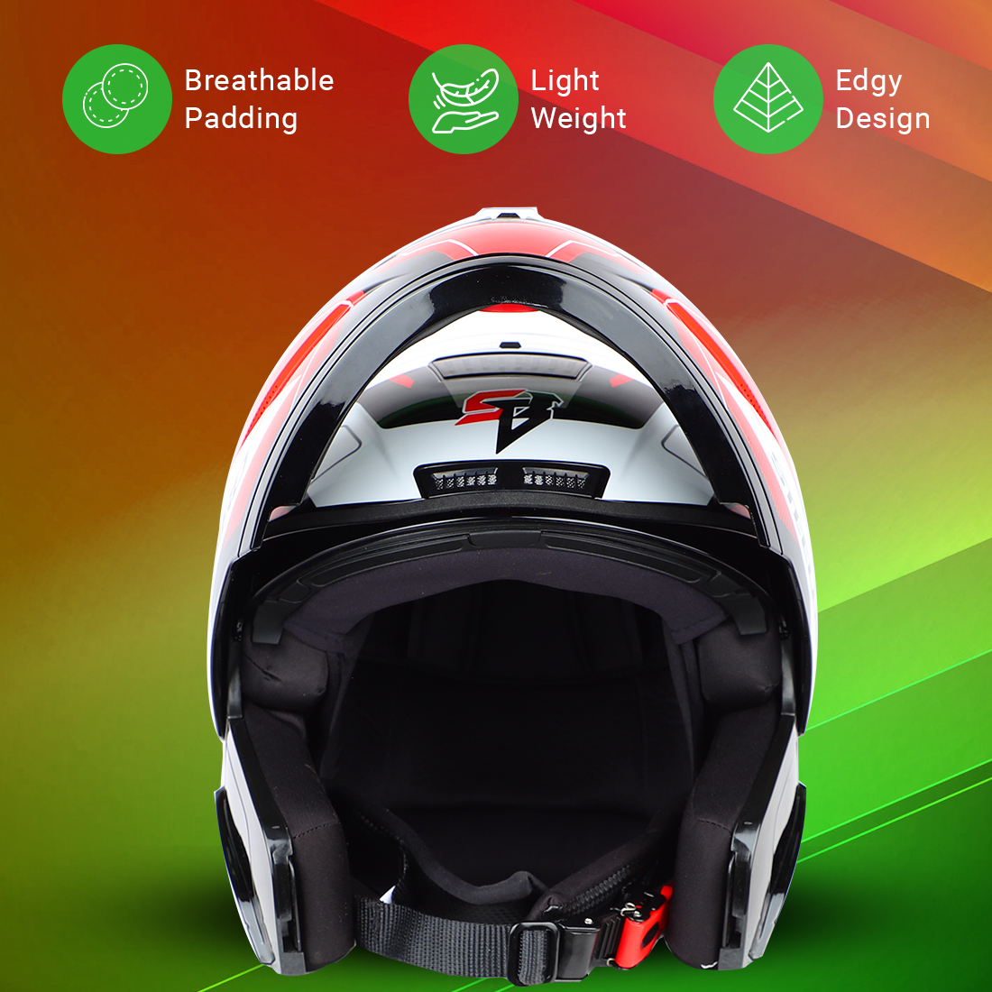 Steelbird SBA-7 Huracan ISI Certified Flip-Up Helmet For Men And Women (Glossy Black Red With Clear Visor)