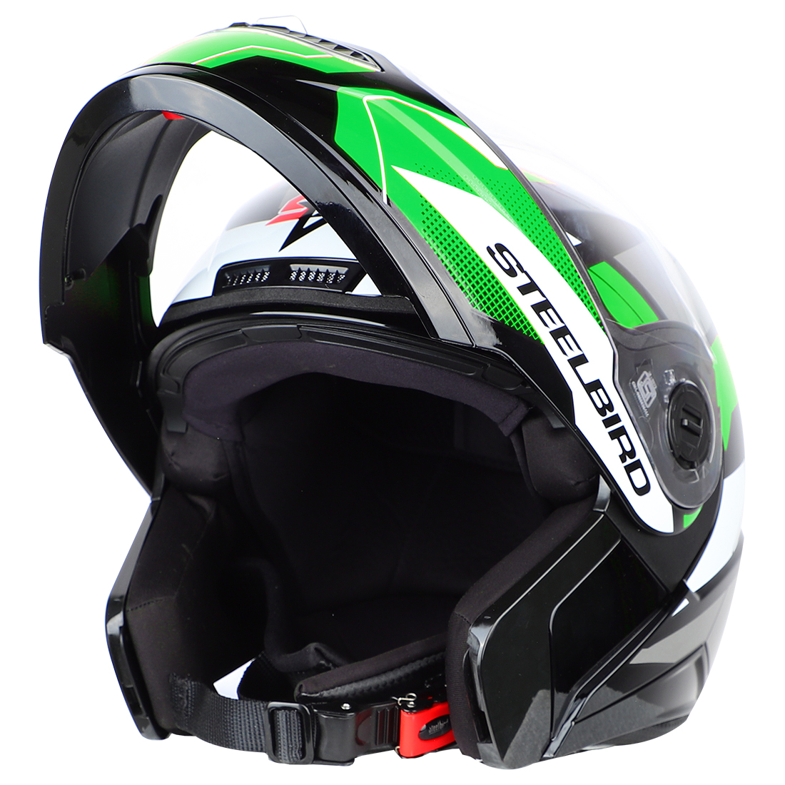 Steelbird SBA-7 Huracan ISI Certified Flip-Up Helmet For Men And Women (Matt Black Green With Clear Visor)