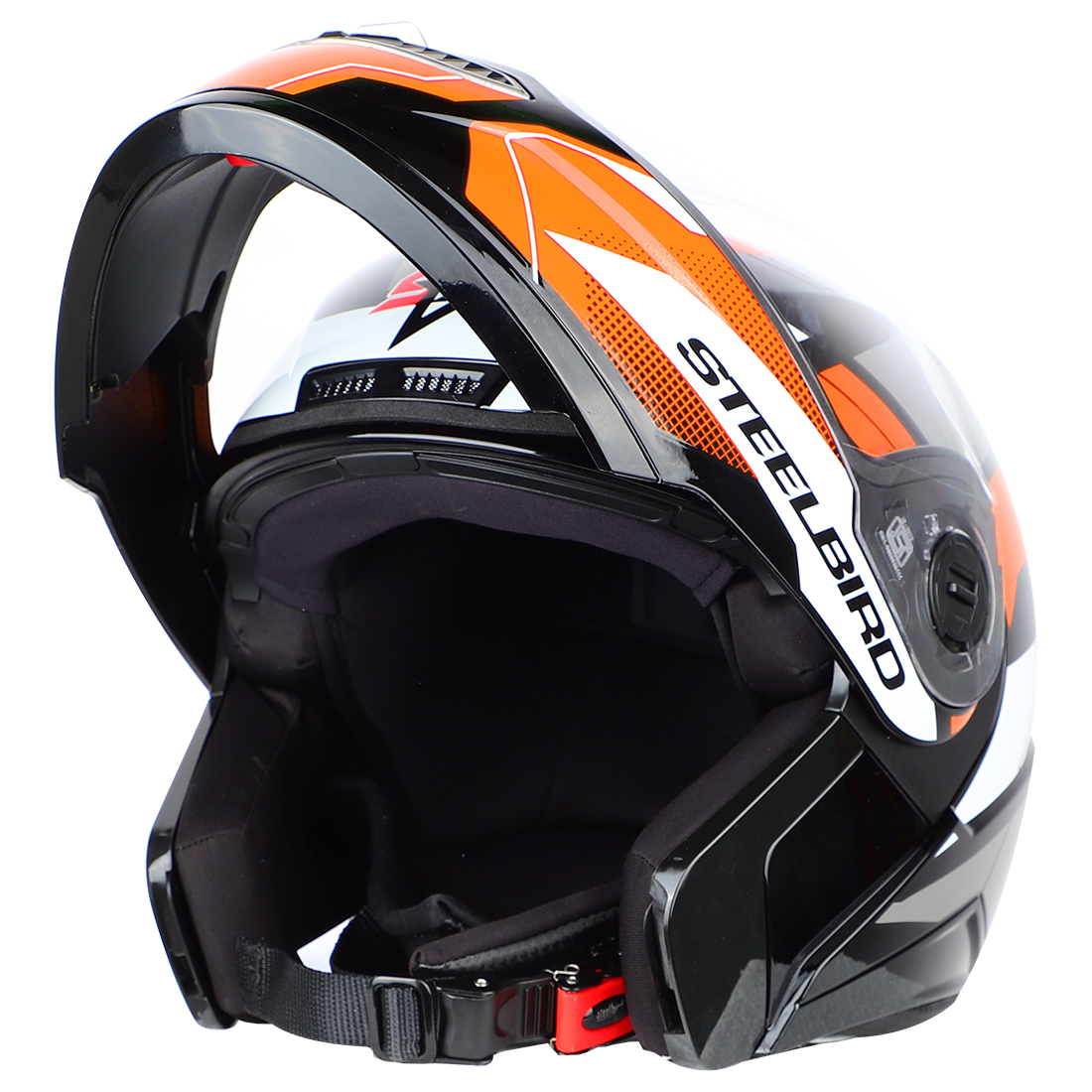 Steelbird SBA-7 Huracan ISI Certified Flip-Up Helmet For Men And Women (Matt Black Orange With Clear Visor)