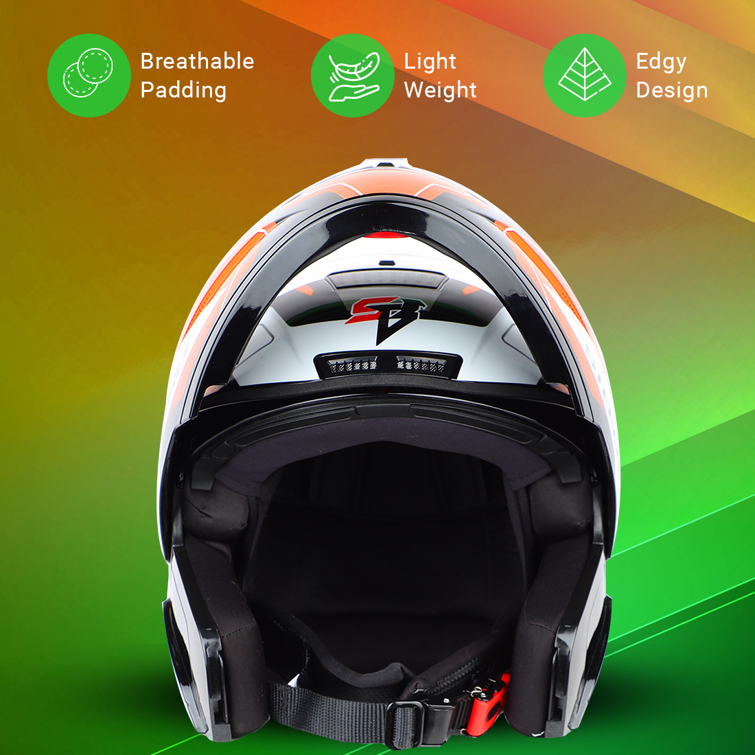 Steelbird SBA-7 Huracan ISI Certified Flip-Up Helmet For Men And Women (Matt Black Orange With Clear Visor)