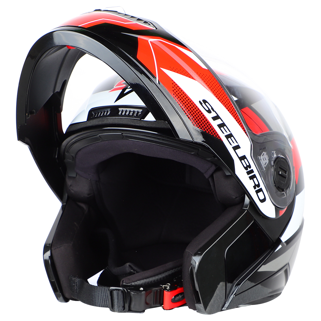 Steelbird SBA-7 Huracan ISI Certified Flip-Up Helmet For Men And Women (Matt Black Red With Clear Visor)