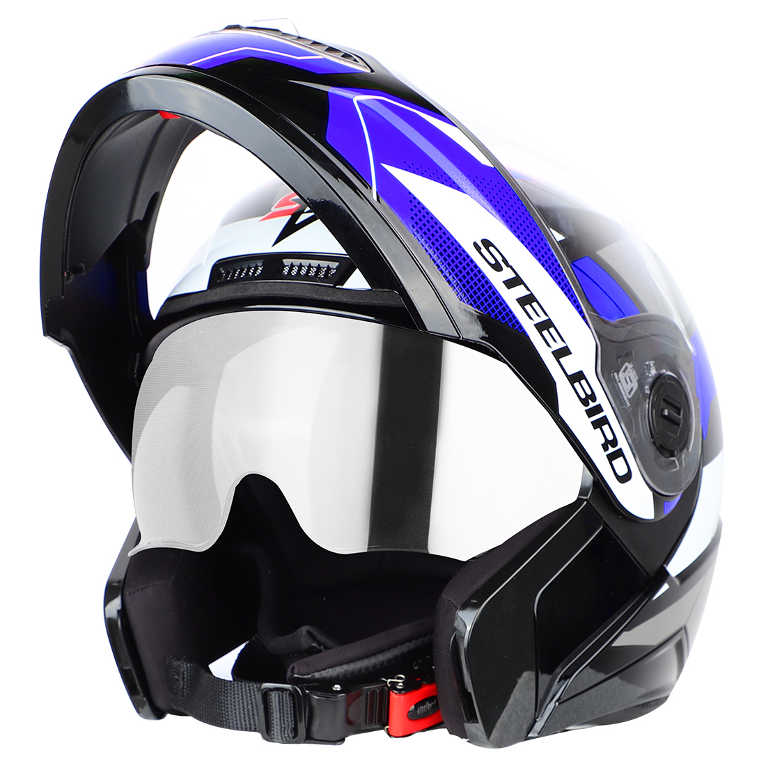 Steelbird SBA-7 Huracan ISI Certified Flip-Up Helmet for Men and Women with Inner Sun Shield (Glossy Black Blue)