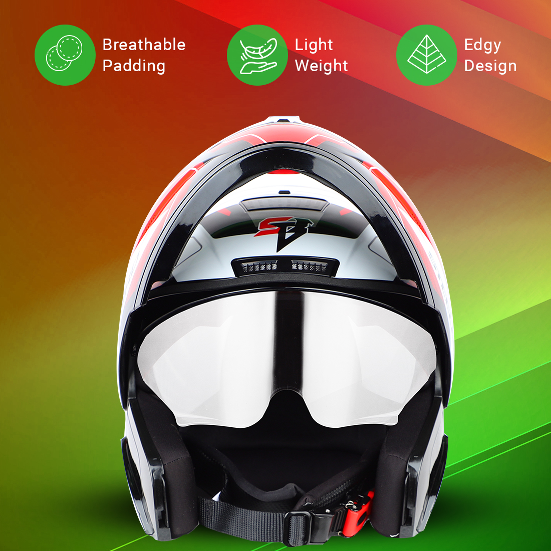 Steelbird SBA-7 Huracan ISI Certified Flip-Up Helmet For Men And Women With Inner Sun Shield (Glossy Black Red)