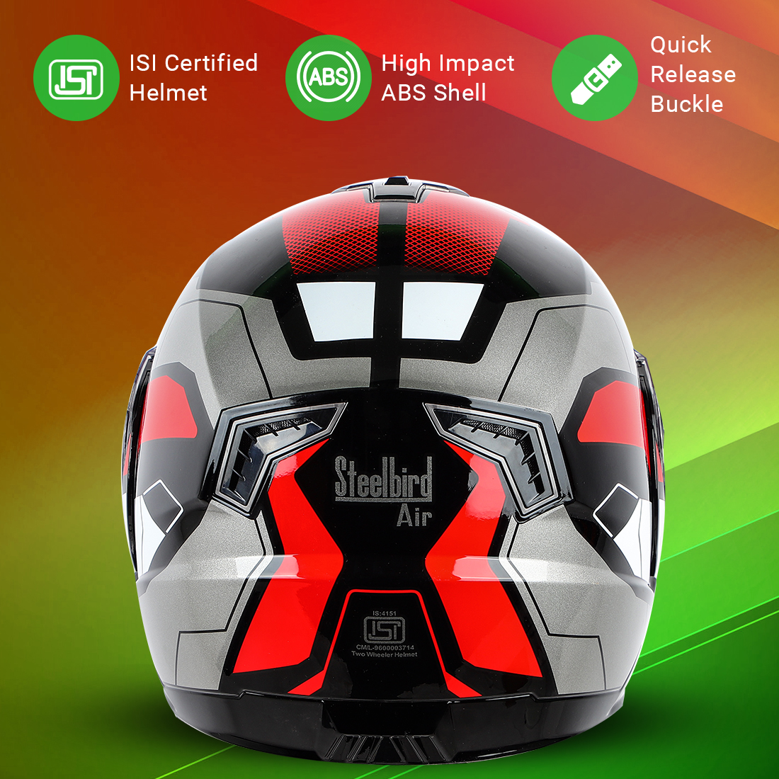 Steelbird SBA-7 Huracan ISI Certified Flip-Up Helmet For Men And Women With Inner Sun Shield (Glossy Black Red)