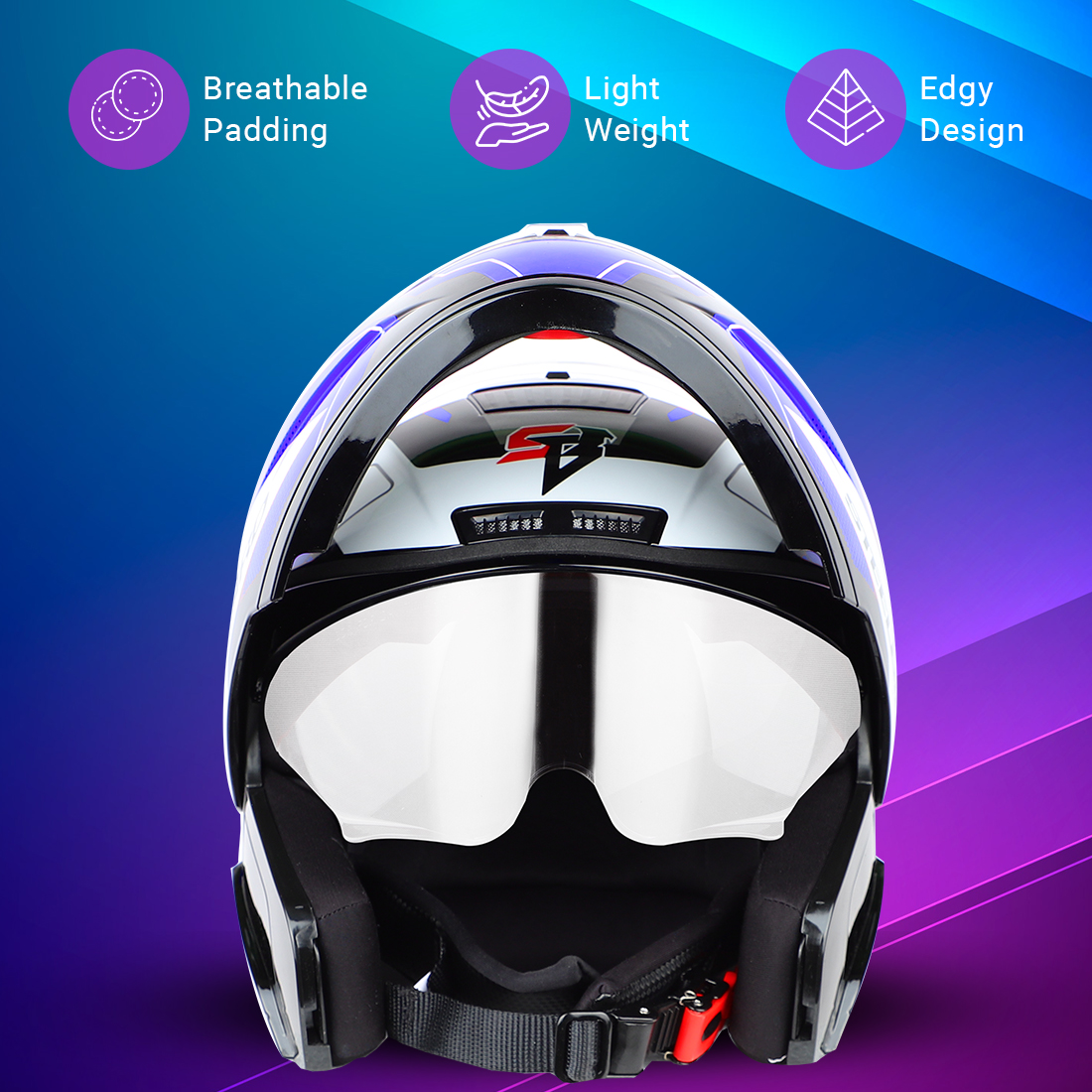 Steelbird SBA-7 Huracan ISI Certified Flip-Up Helmet For Men And Women With Inner Sun Shield (Matt Black Blue)