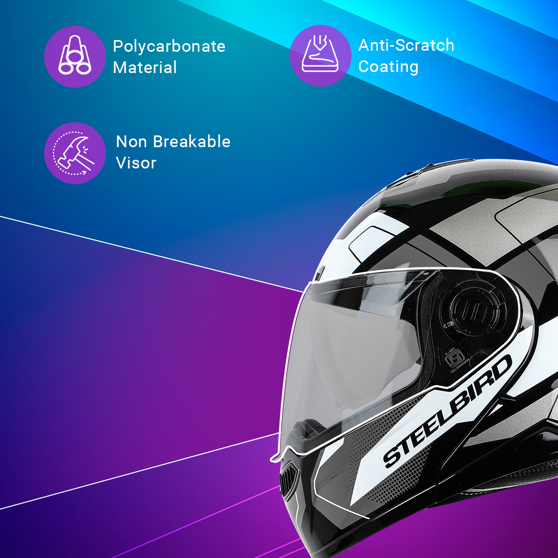 Steelbird SBA-7 Huracan ISI Certified Flip-Up Helmet For Men And Women With Inner Sun Shield (Matt Black Grey)