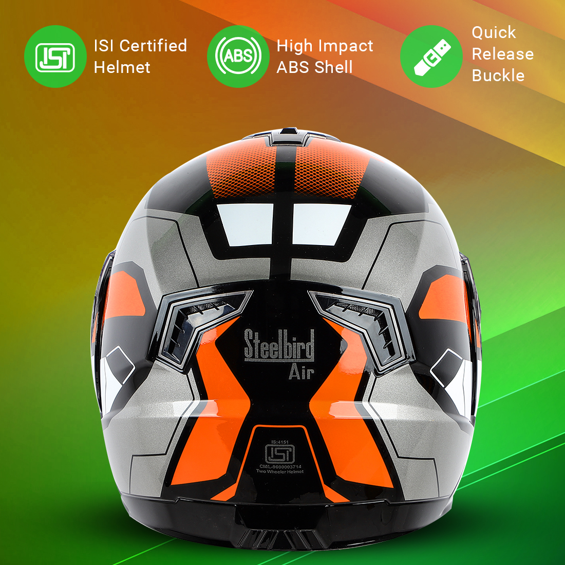Steelbird SBA-7 Huracan ISI Certified Flip-Up Helmet For Men And Women With Inner Sun Shield (Matt Black Orange)
