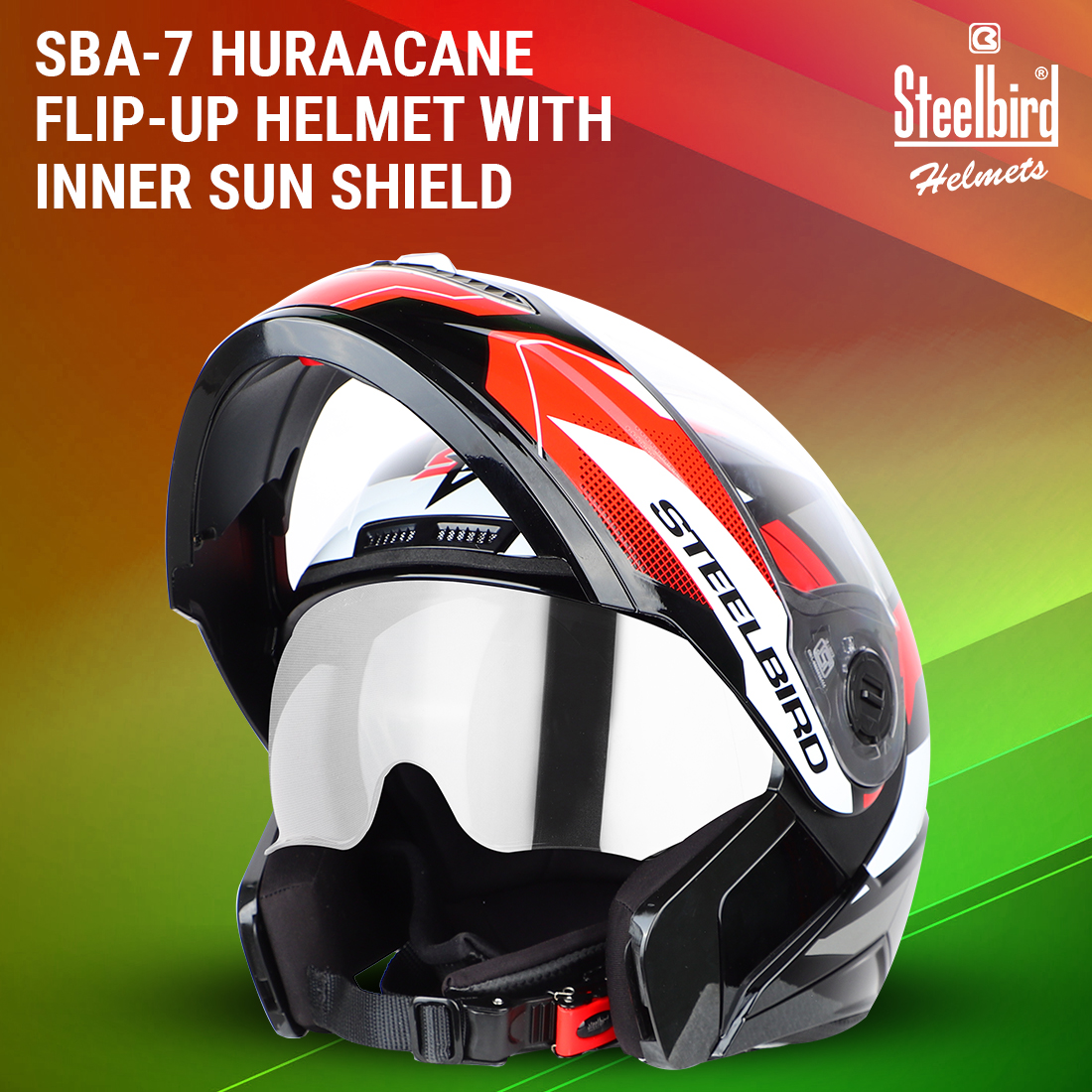 Steelbird SBA-7 Huracan ISI Certified Flip-Up Helmet For Men And Women With Inner Sun Shield (Matt Black Red)