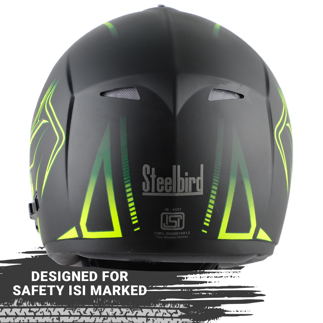 Steelbird Cyborg Cipher Full Face Helmet With Chrome Silver Sun Shield, ISI Certified Helmet (Matt Black Neon)