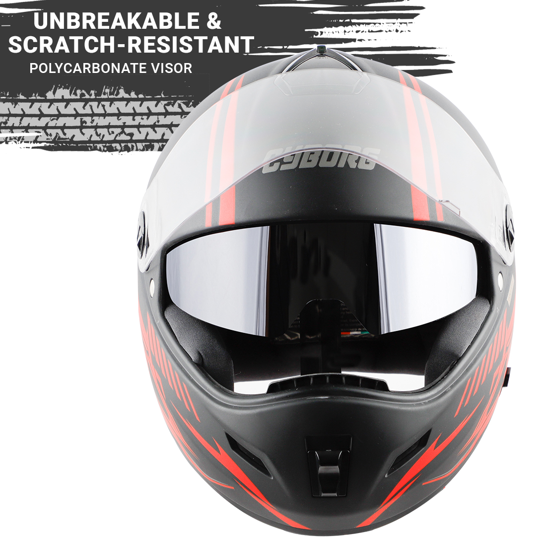 Steelbird Cyborg Cipher Full Face Helmet With Chrome Silver Sun Shield, ISI Certified Helmet (Glossy Black Red)
