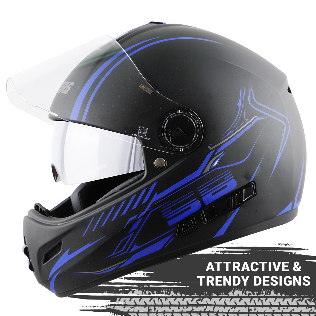 Steelbird Cyborg Cipher Full Face Helmet With Chrome Silver Sun Shield, ISI Certified Helmet (Glossy Black Blue)