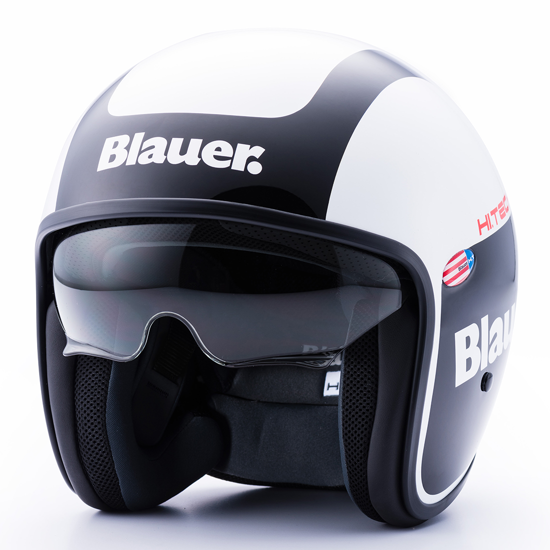 Steelbird Blauer Pilot ISI/ECE Certified Open Face Helmet (Glossy Black White)
