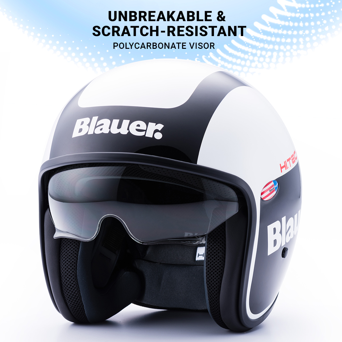 Steelbird Blauer Pilot ISI/ECE Certified Open Face Helmet (Glossy Black White)