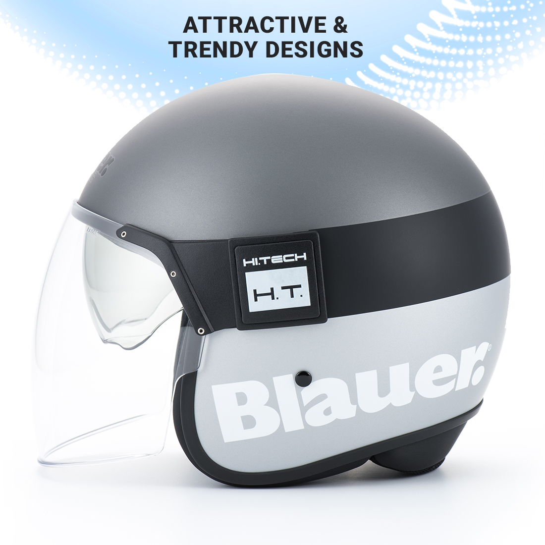 Steelbird Blauer Pod Classic ISI/ECE Certified Open Face Helmet Fitted With Inner Smoke Sun Shield And Outer Clear Visor (Matt Titanium Grey)