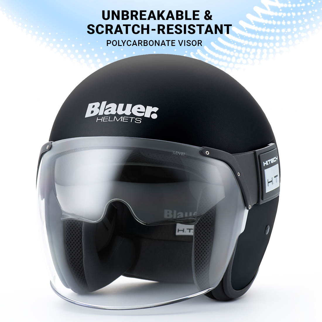 Steelbird Blauer Pod Classic ISI/ECE Certified Open Face Helmet Fitted With Inner Smoke Sun Shield And Outer Clear Visor (Monochrome Matt Black)