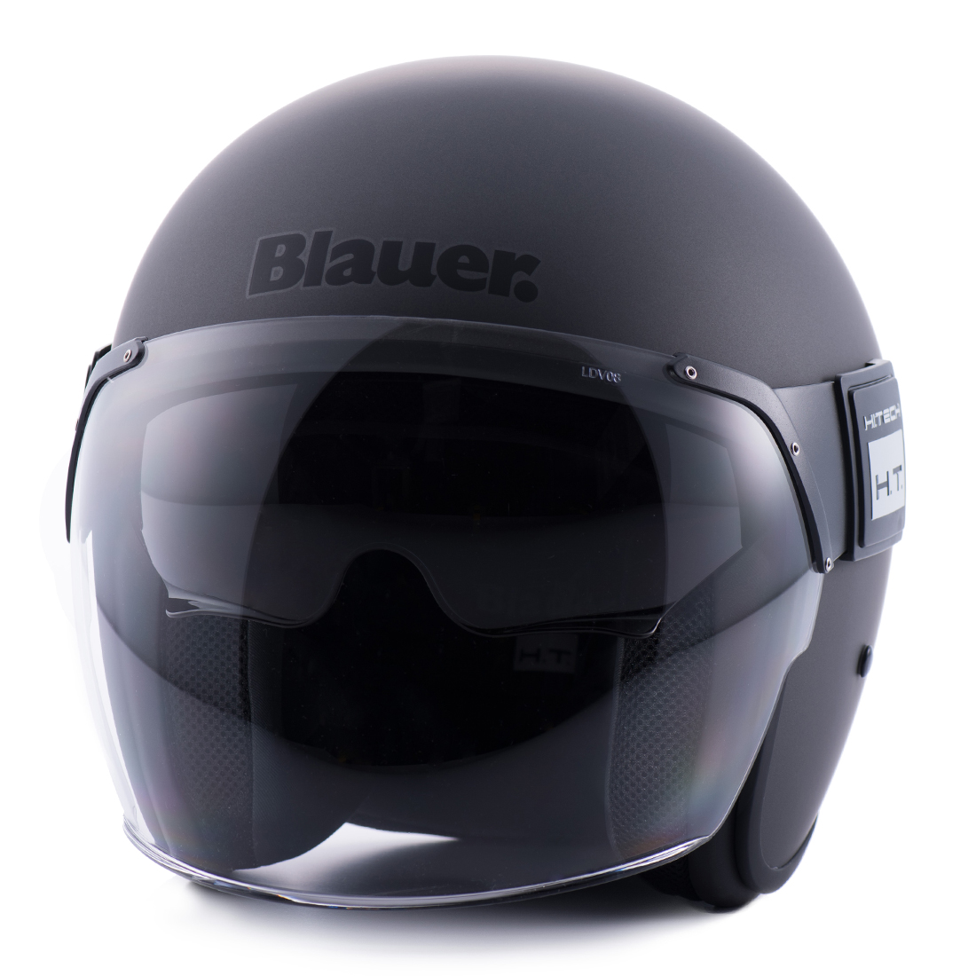 Steelbird Blauer Pod Classic ISI/ECE Certified Open Face Helmet Fitted With Inner Smoke Sun Shield And Outer Clear Visor (Monochrome Matt Titanium)