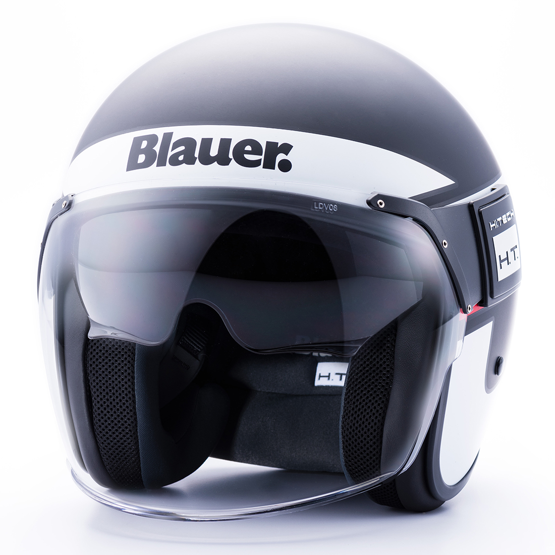 Steelbird Blauer Pod Stripe ISI/ECE Certified Open Face Helmet Fitted With Inner Smoke Sun Shield And Outer Clear Visor (Matt Black Red)