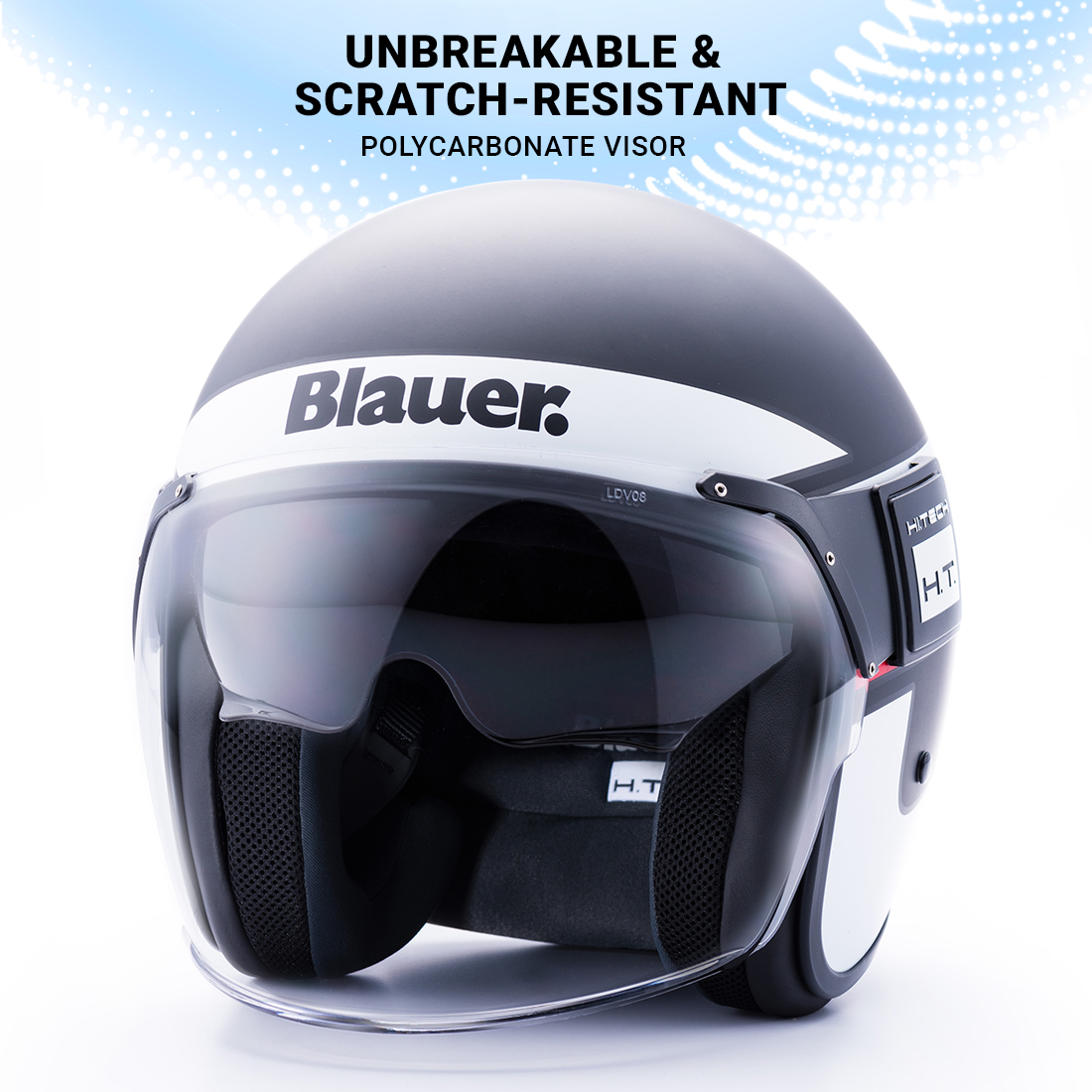 Steelbird Blauer Pod Stripe ISI/ECE Certified Open Face Helmet Fitted With Inner Smoke Sun Shield And Outer Clear Visor (Matt Black Red)