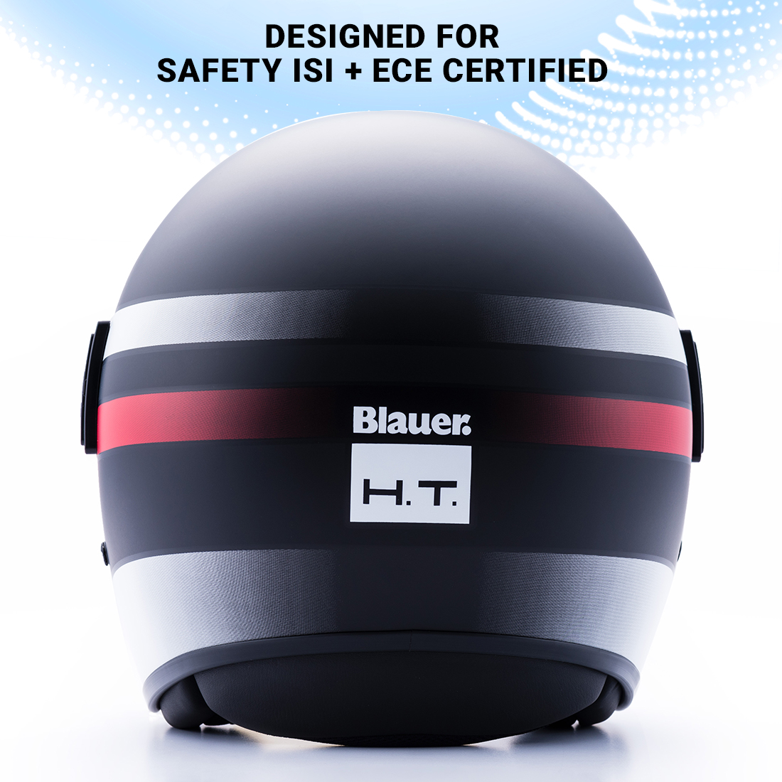 Steelbird Blauer Pod Stripe ISI/ECE Certified Open Face Helmet Fitted With Inner Smoke Sun Shield And Outer Clear Visor (Matt Black Red)