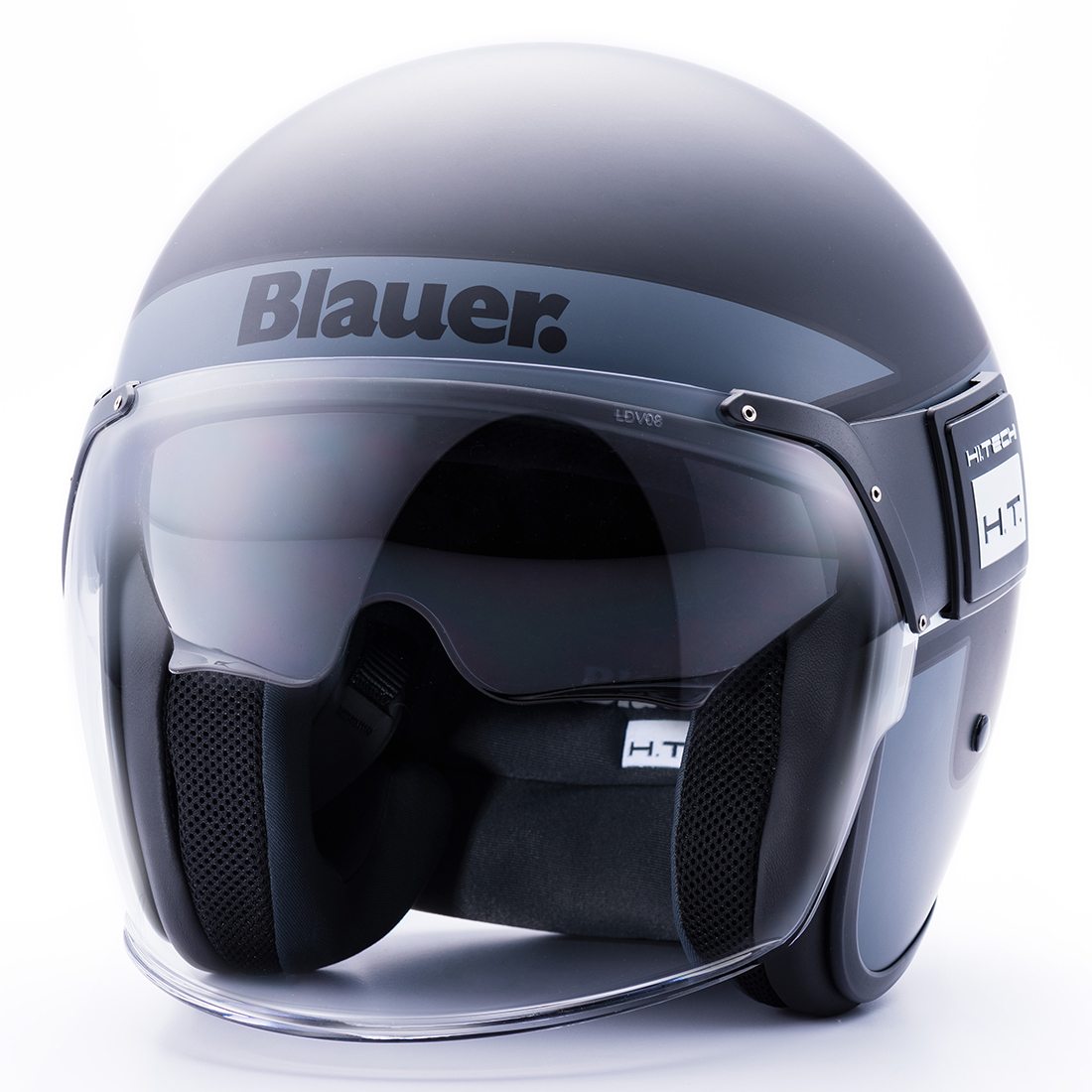 Steelbird Blauer Pod Stripe ISI/ECE Certified Open Face Helmet Fitted With Inner Smoke Sun Shield And Outer Clear Visor (Matt Black Titanium White)