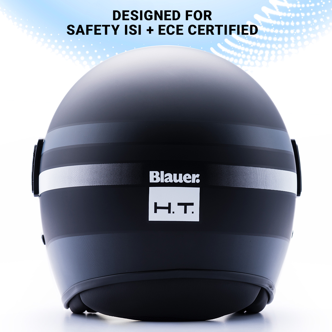 Steelbird Blauer Pod Stripe ISI/ECE Certified Open Face Helmet Fitted With Inner Smoke Sun Shield And Outer Clear Visor (Matt Black Titanium White)