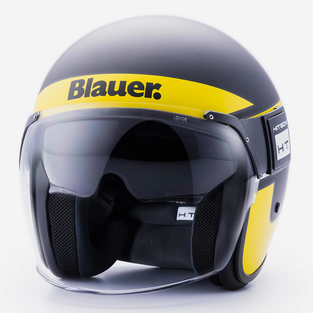 Steelbird Blauer Pod Stripe ISI/ECE Certified Open Face Helmet Fitted With Inner Smoke Sun Shield And Outer Clear Visor (Matt Black Yellow)