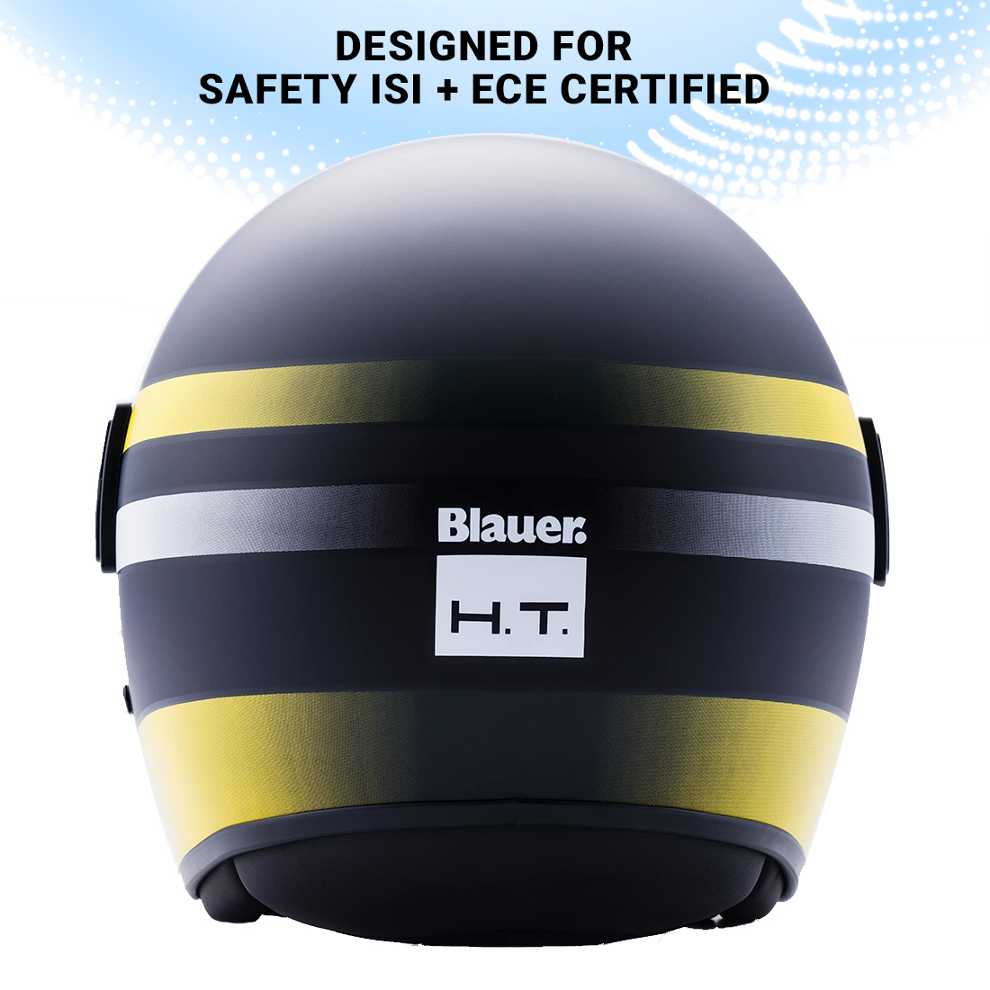 Steelbird Blauer Pod Stripe ISI/ECE Certified Open Face Helmet Fitted With Inner Smoke Sun Shield And Outer Clear Visor (Matt Black Yellow)