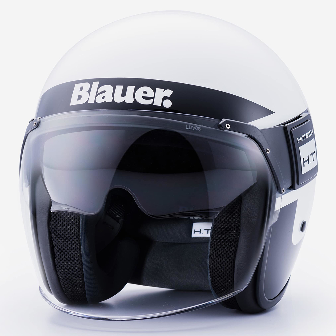 Steelbird Blauer Pod Stripe ISI/ECE Certified Open Face Helmet Fitted With Inner Smoke Sun Shield And Outer Clear Visor (Glossy White Black Titanium)