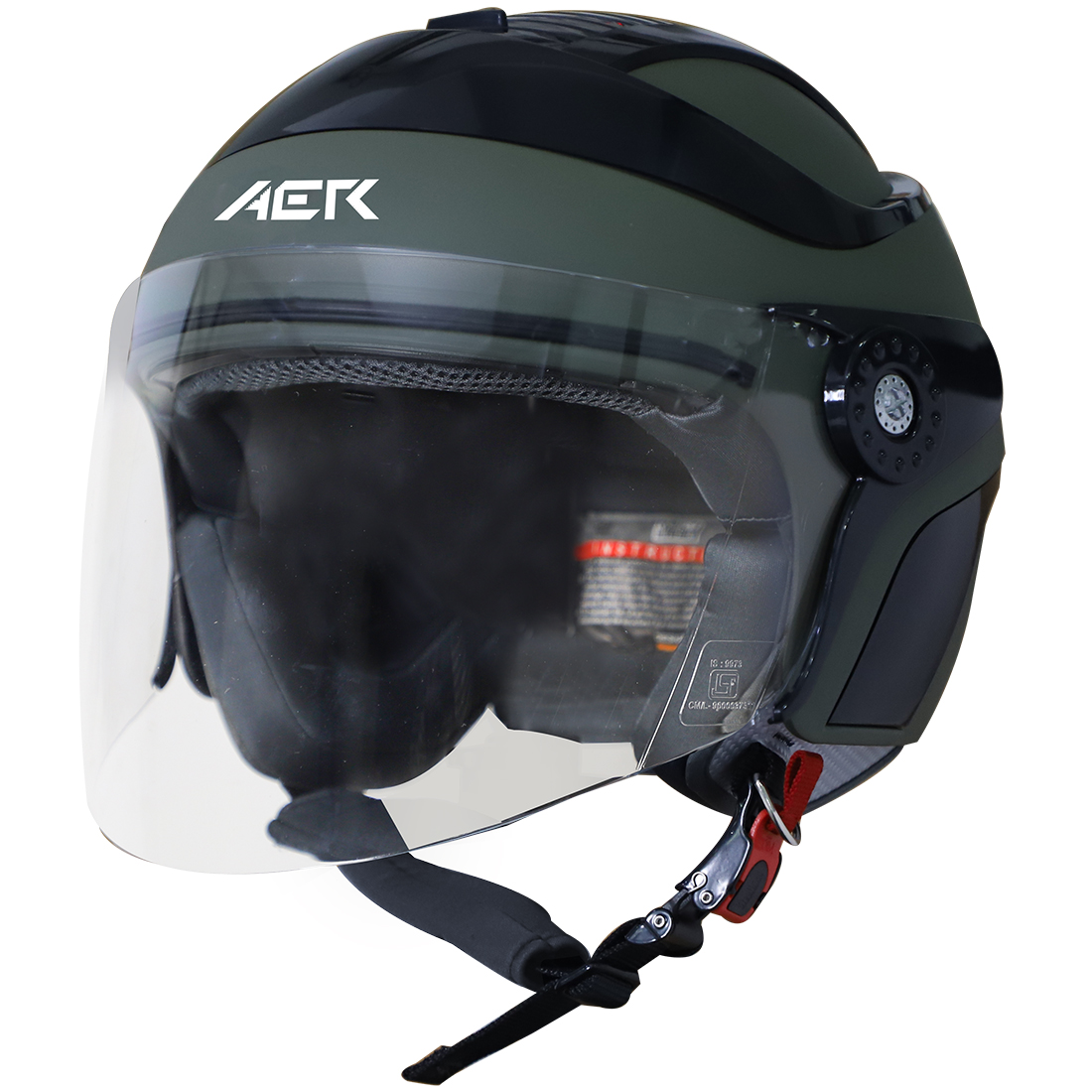 Steelbird SB-29 AER ISI Certified Open Face Helmet for Men and Women (Matt Battle Green with Clear Visor)
